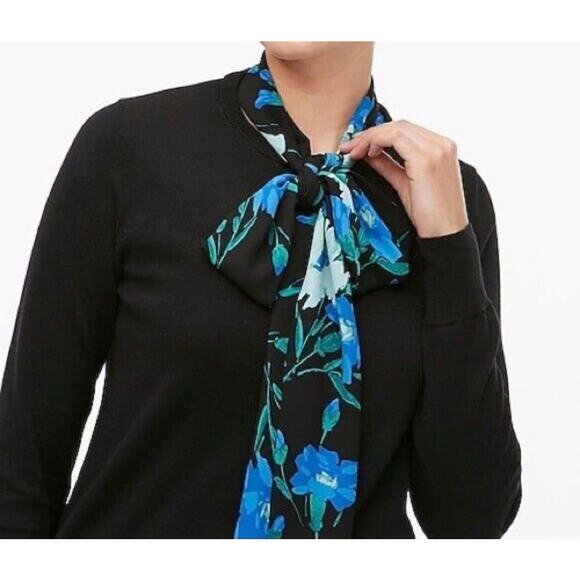 J.Crew NWT Floral Scarf Print Black Pullover Sweater Size Medium Long Sleeve - Picture 1 of 8